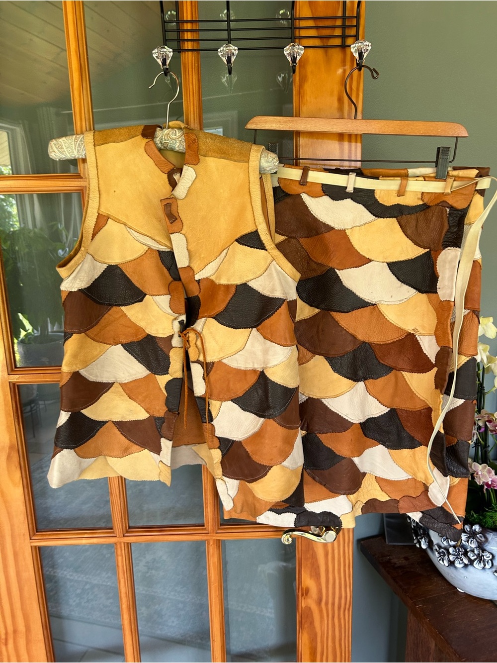 Vintage 1970s Leather Patchwork Vest Skirt